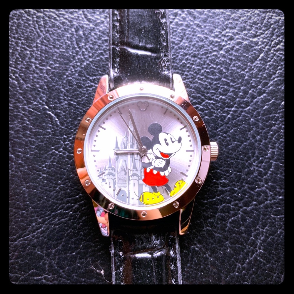 Vintage Disney/Mickey Mouse Black Leather Watch
